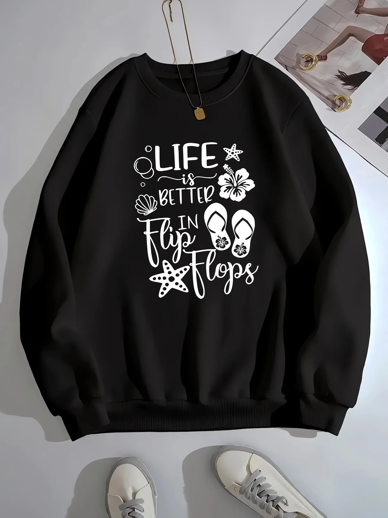 

Fashionable and trendy, women's round neck printed hoodie, women's autumn and winter casual clothing, loose and comfortable
