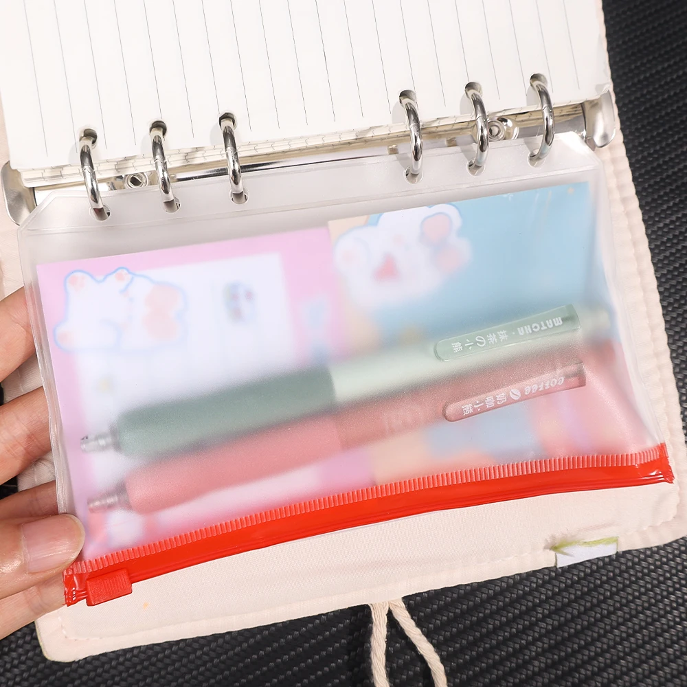 6/12pcs A6 Size 6 Holes Binder Pockets Transparent Zipper Folders Loose Leaf Bags Waterproof PVC Document Pouch Pocket Folders