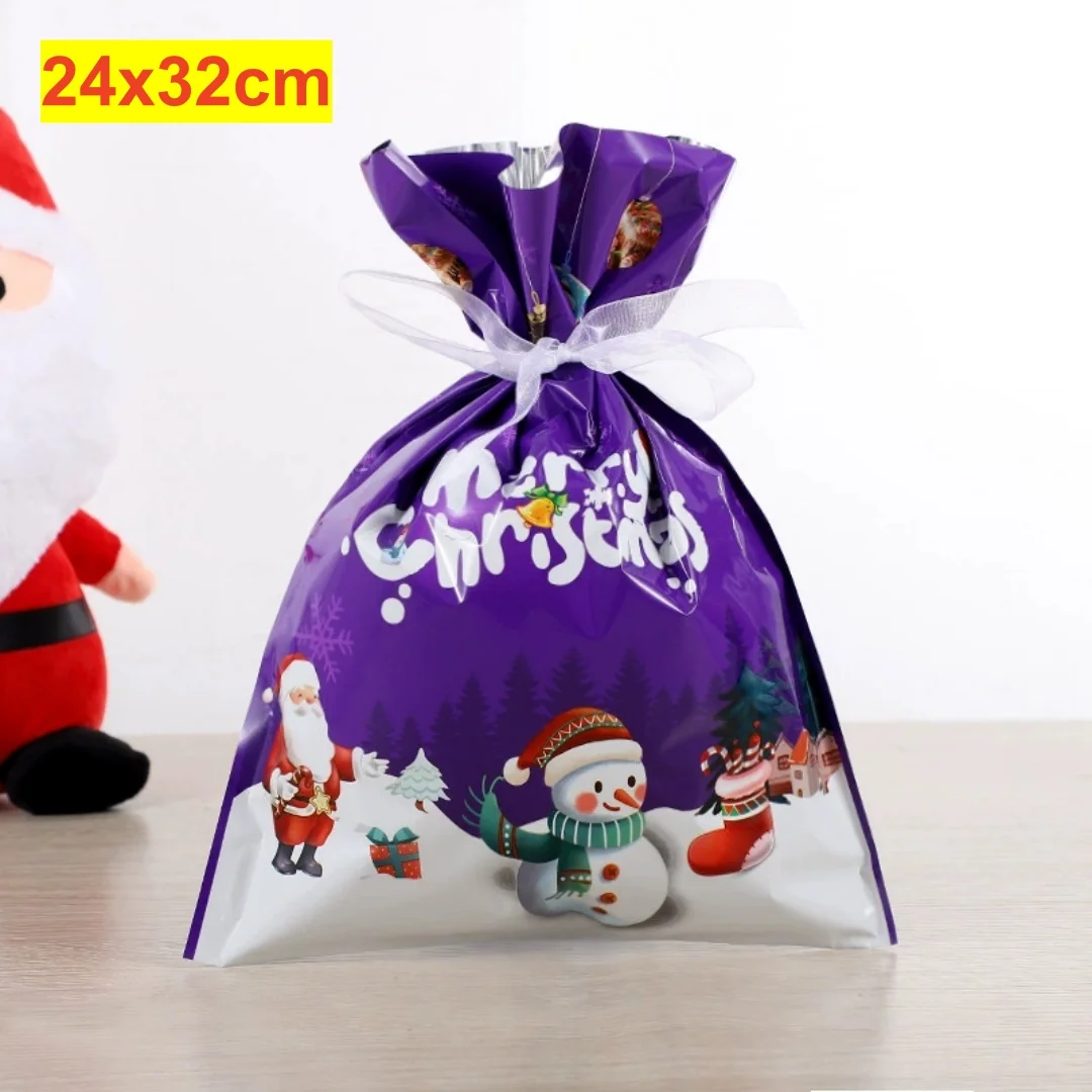1pcs Christmas Candy Packaging Bag DIY Doodle Tote Large Drawstring Gift Bag Santa Claus Snowman Xmas Tree Favor Bags