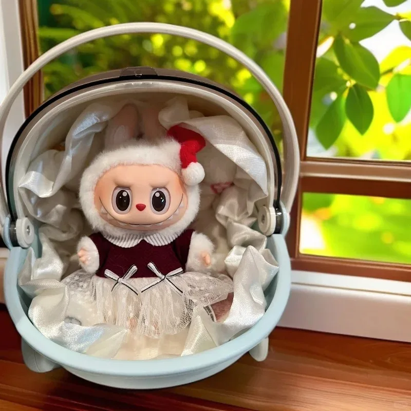 For 15/17cm Labubu Doll Portable Handheld Cradle Carrying Case With Storage Box Ropa Labubu Doll Accessories Christmas Gift