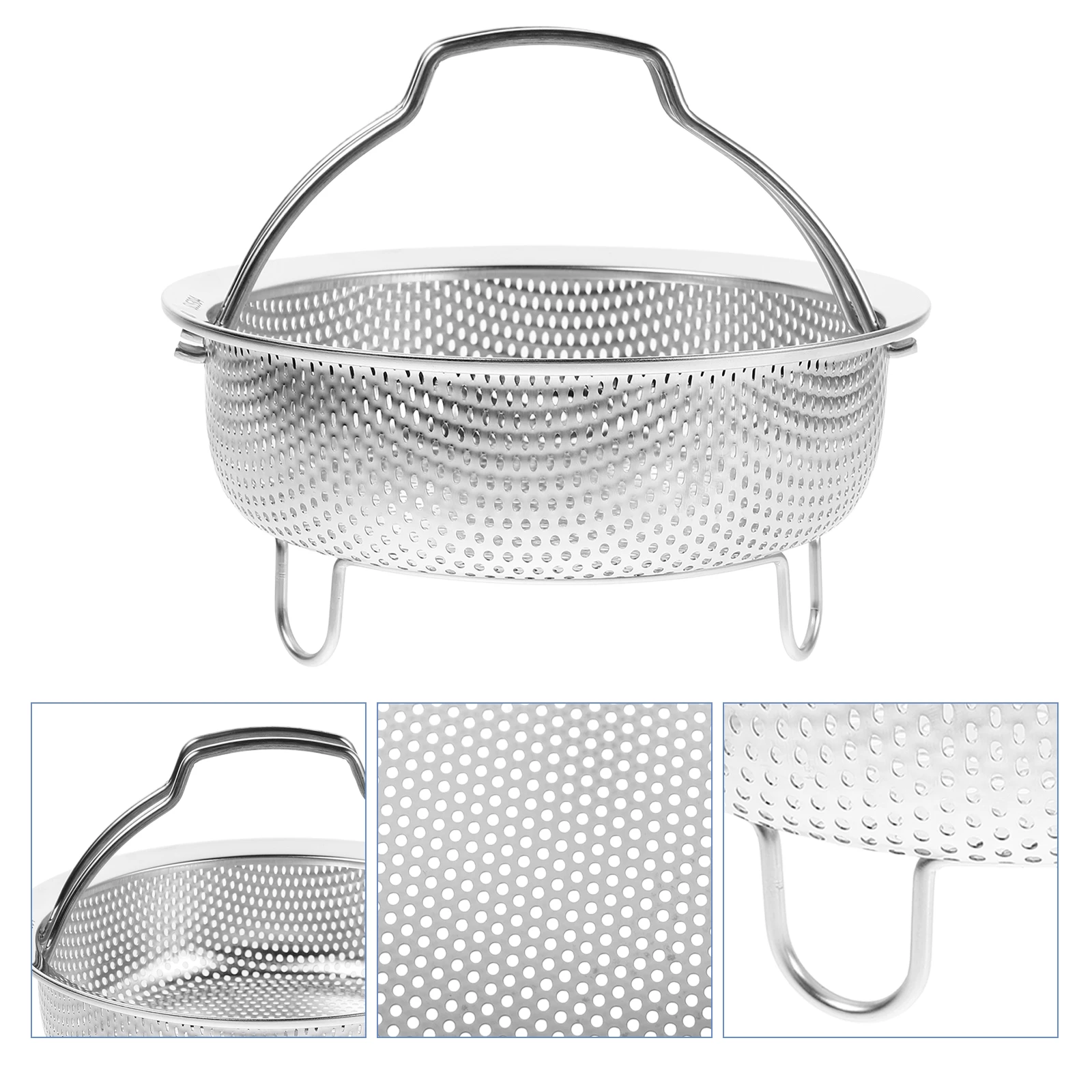 

Drain Basket Food Steaming Dumpling Steamer Rack Fine Mesh Strainer Stainless Steel Metal Insert with Handle