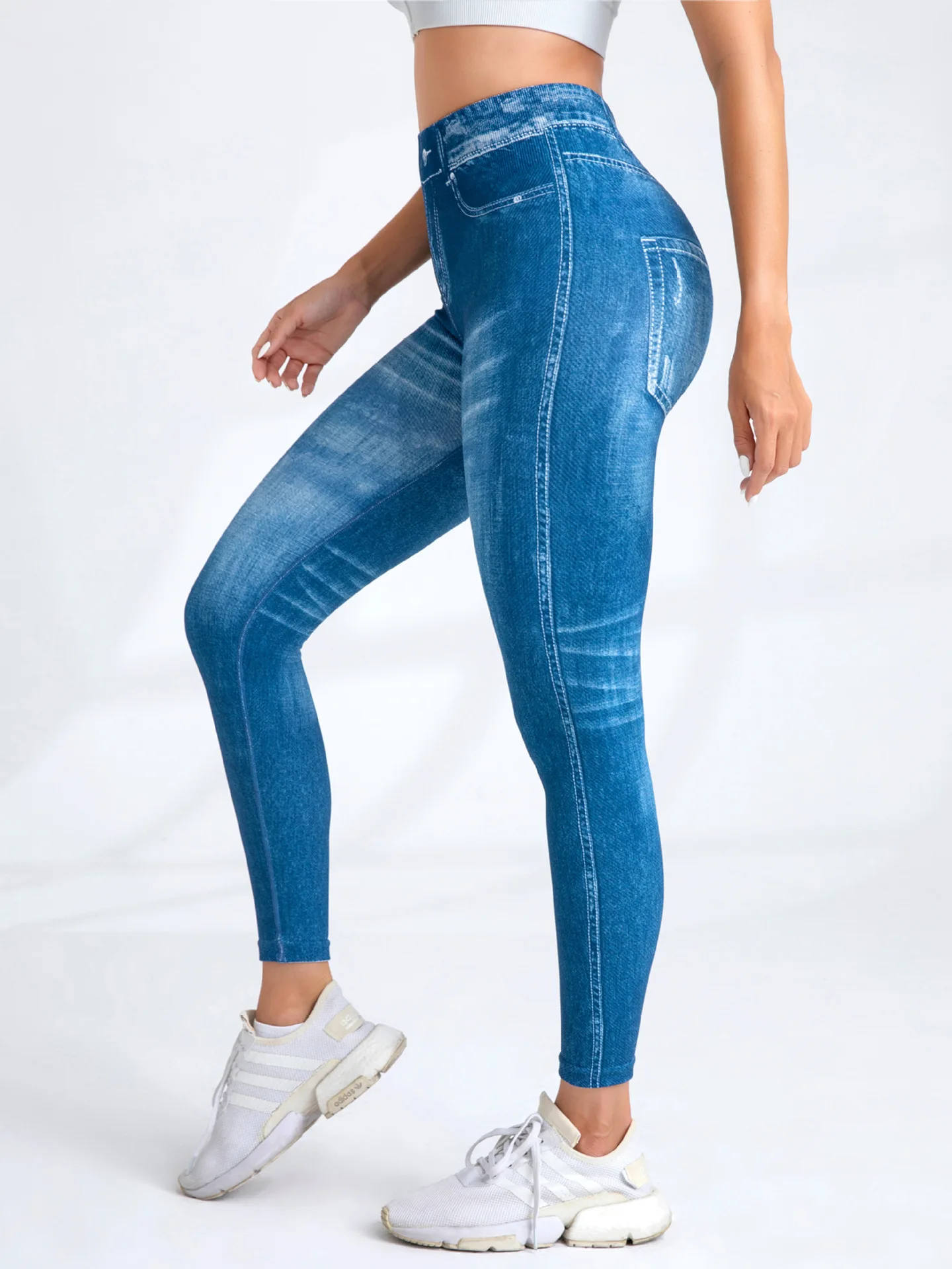 Bedruckte Jeans-Leggings für Damen, Yoga-Hose, schnell trocknend, elastisch, für Workout, Übungskleidung, Laufen, Fitness-Strumpfhose