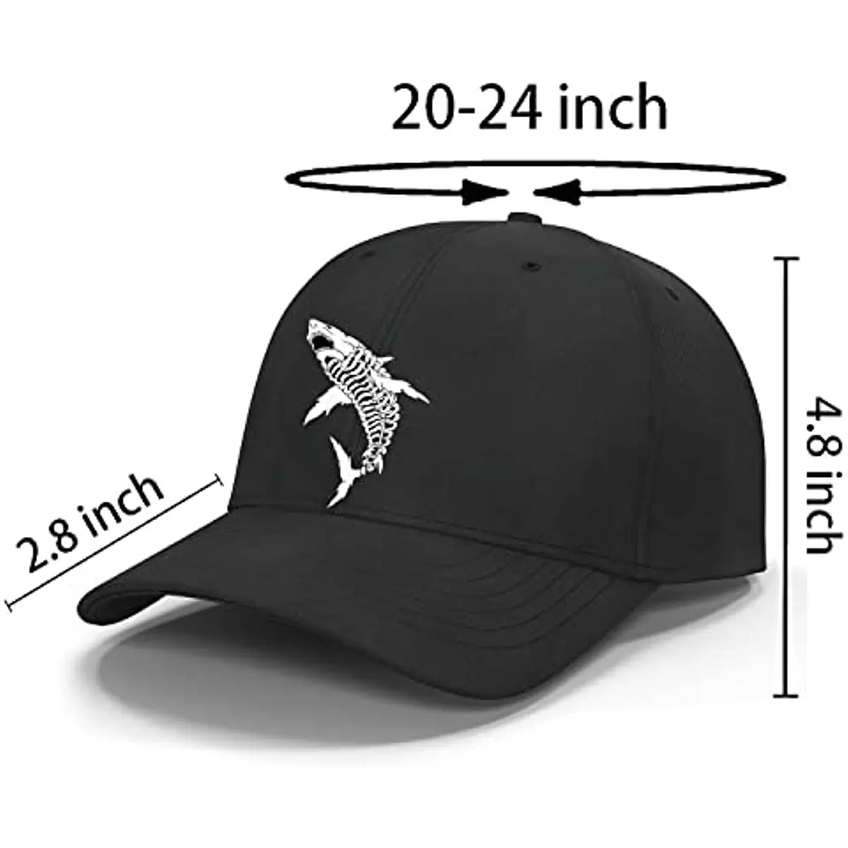 Skeleton Shark Dad gorra de béisbol clásica, gorra de béisbol ajustable, Snapback, informal, Unisex, cuatro estaciones