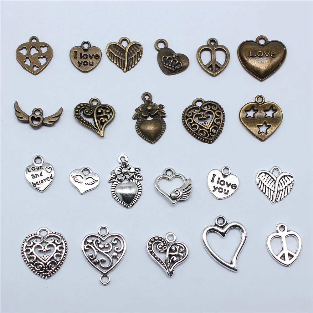 20pcs Cute Small Heart Charms Antique Bronze Silver Color Pendants Making DIY Handmade Tibetan Finding For Jewelry Making