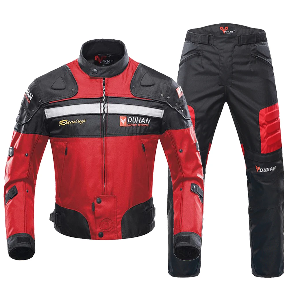 DUHAN Motorcycle Jacket Man Motocross Racing Pants Body Armor Moto Protection Clothing Set With Removeable Linner