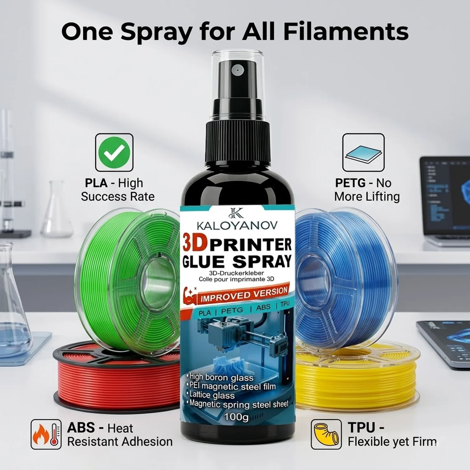 3D-Drucker Klebespray Verbesserte Haftung für PLA PETG ABS TPU Hochleistungsklebstoff für PEI Glas und Magnetische Bauplatten – Detail 3