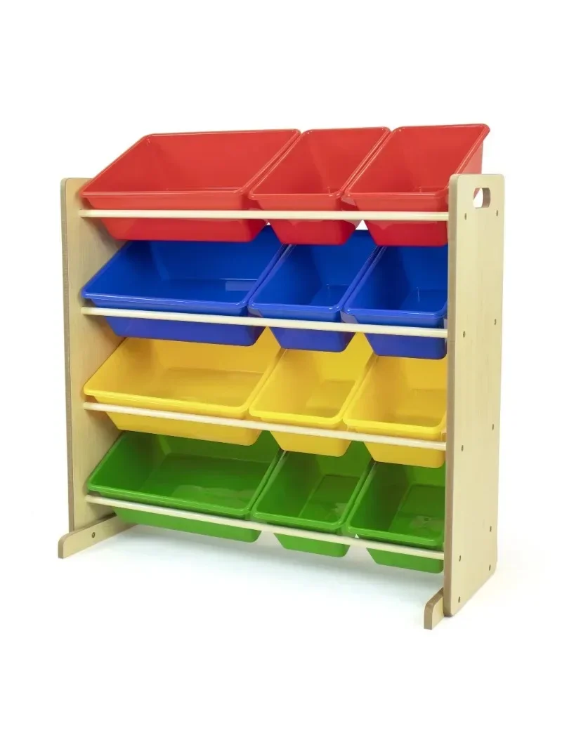 

Children Wood and Plastic Toy Storage Racks with 12 Bins, Multi-Color