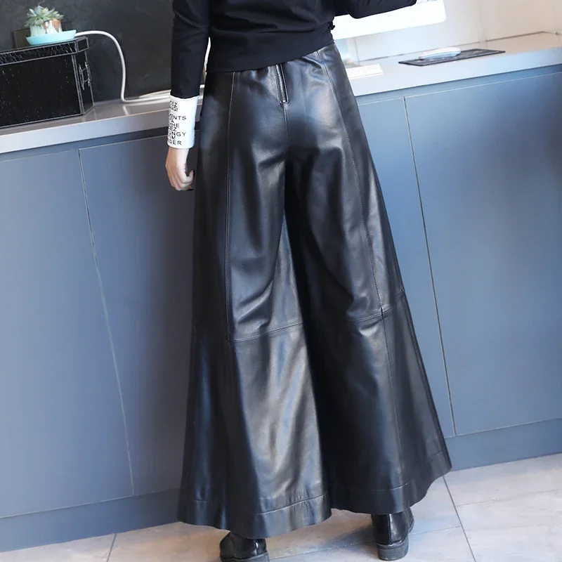 Tajiyane Genuine Leather Pants Women Winter Autumn High Waist Wide Leg Pants Loose Trousers Women A-line Pants Pantalons SGG758