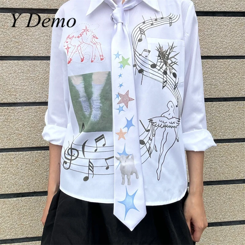 

Y Demo Y2k Angels Deer Printing Women's Long Sleeve Single Breasted Dreamcore Shirt