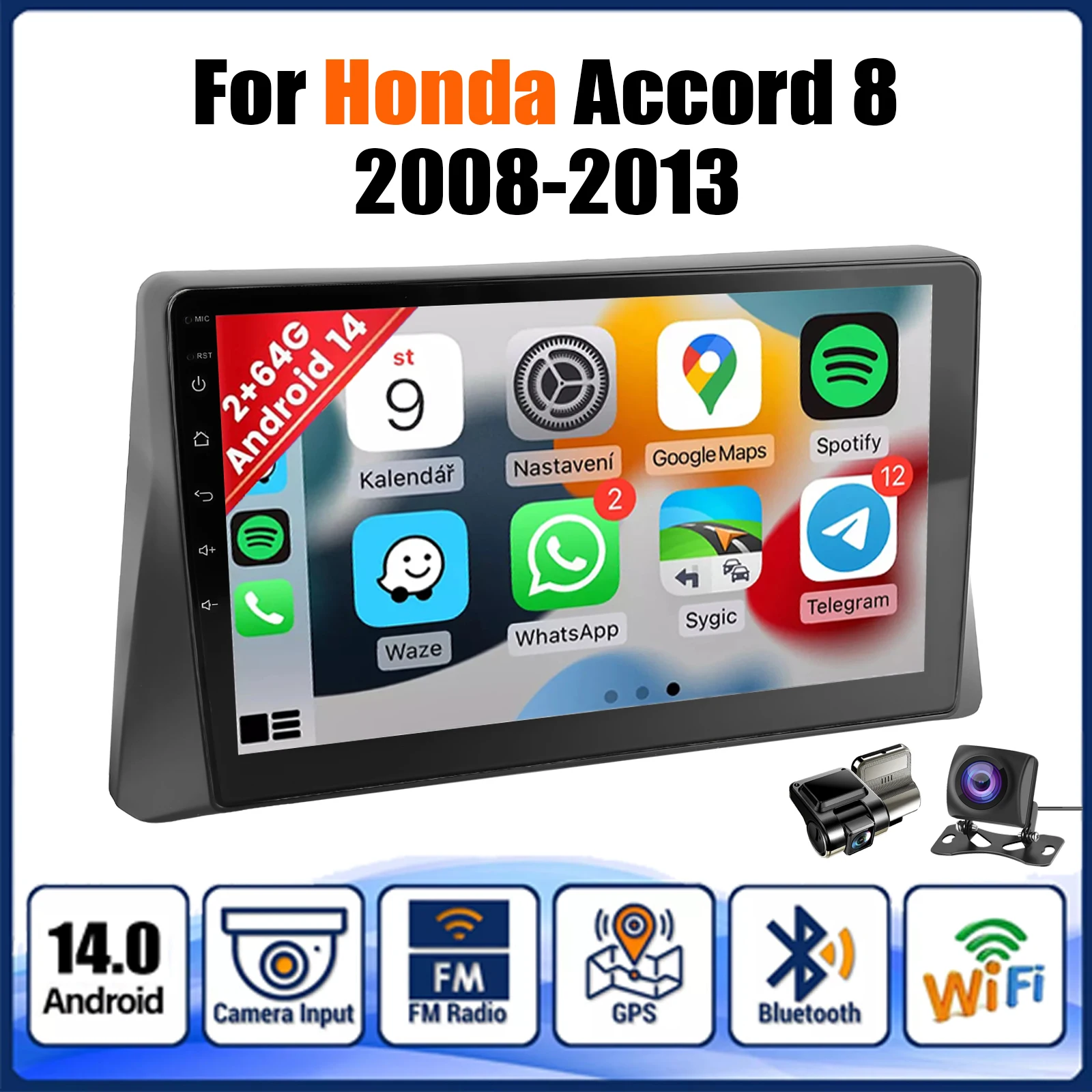 

10 "Android 14 Carplay 64 ГБ для Honda Accord 2008-2013 авто стерео радио GPS Navi WiFi SWC сенсорный экран Bluetooth FM + DVR и AHD