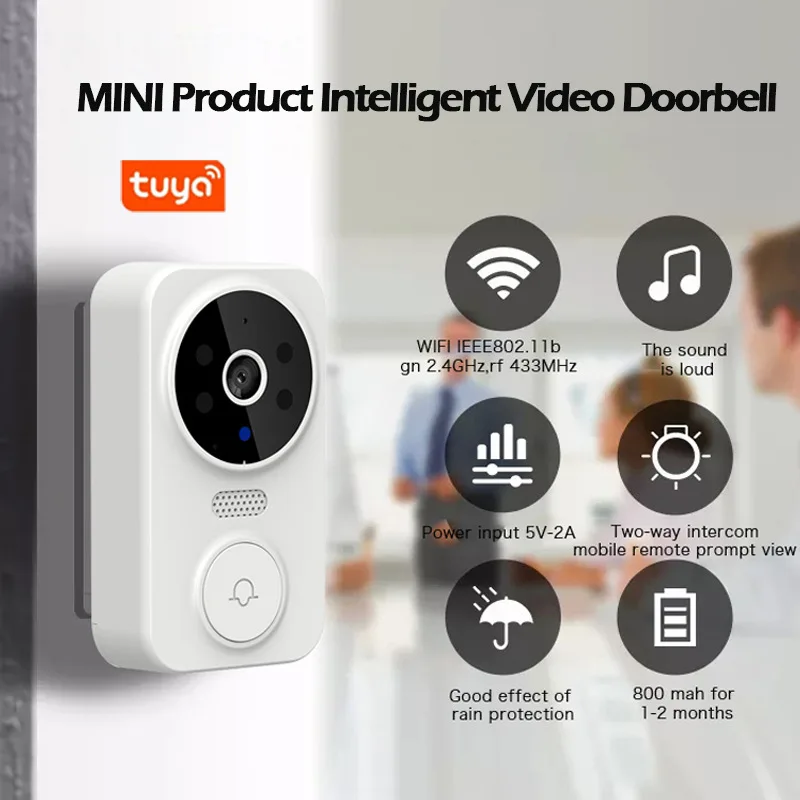 Wifi Wireless Remote Visual Doorbell Two-way Intercom HD IR Night Vision Tuya Monitoring Black White