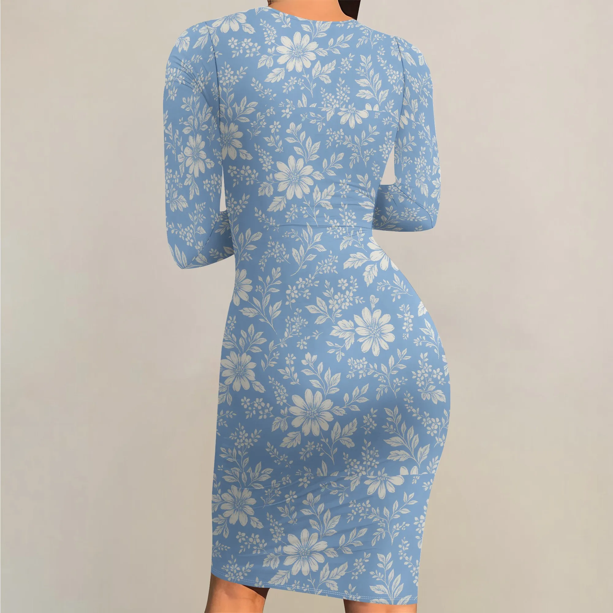 فساتين Bodycon للنساء بأكمام طويلة، فستان متوسط الطول مثير برقبة دائرية، فستان أساسي للحفلات غير رسمي