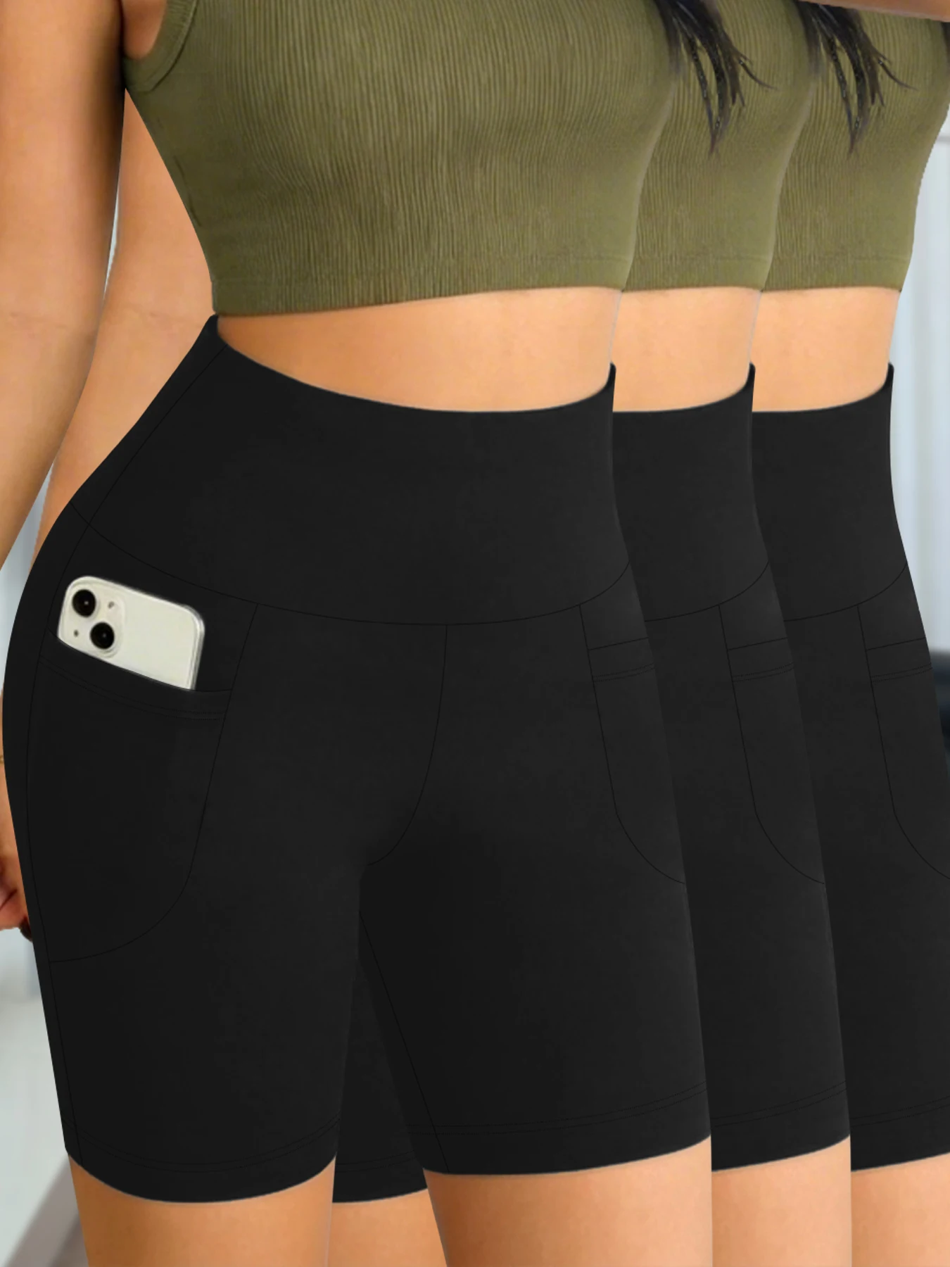 

3 Pack High Waisted Biker For Women With Pockets Tummy Control No See Through Workout Running Yoga Push Up Gym Fitness Shorts