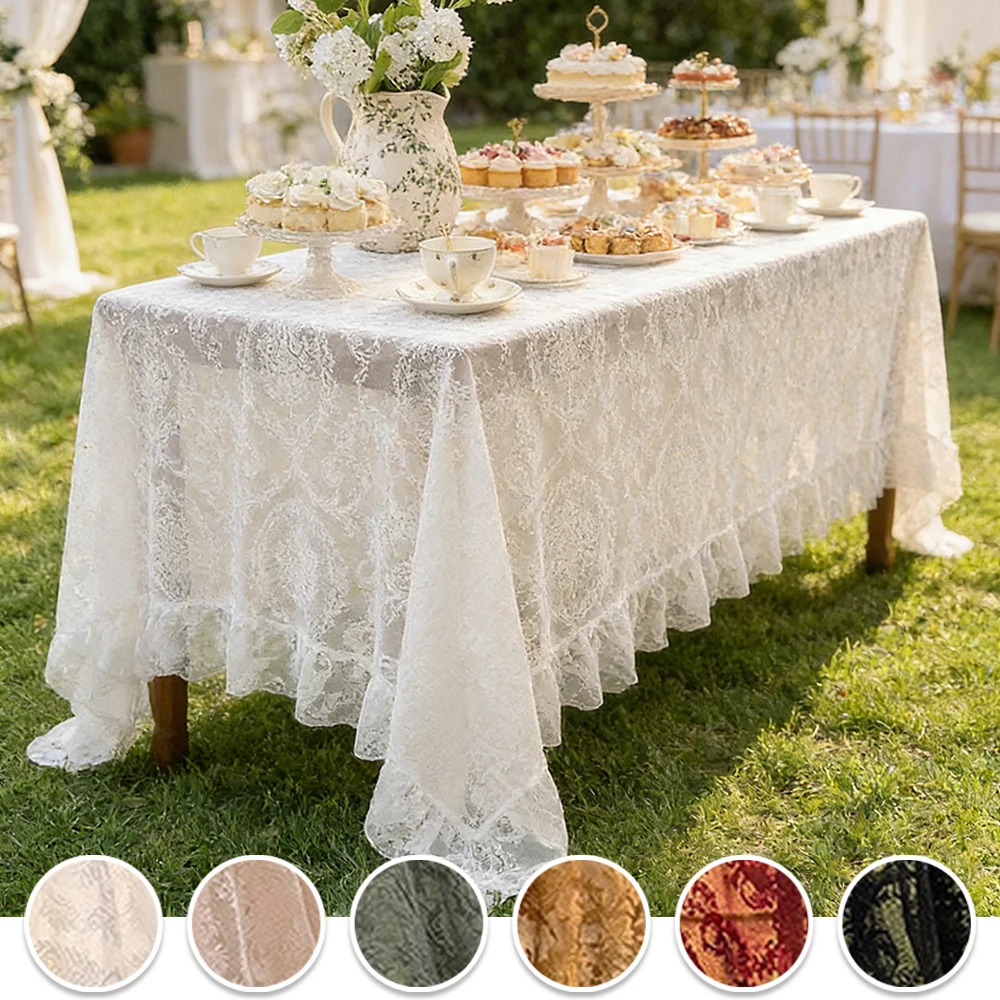 

1 Piece Lace Ruffle Tablecloth Vintage Embroidered Reception Table Cloth Home Wedding Birthday Party Decoration Table Cover 식탁