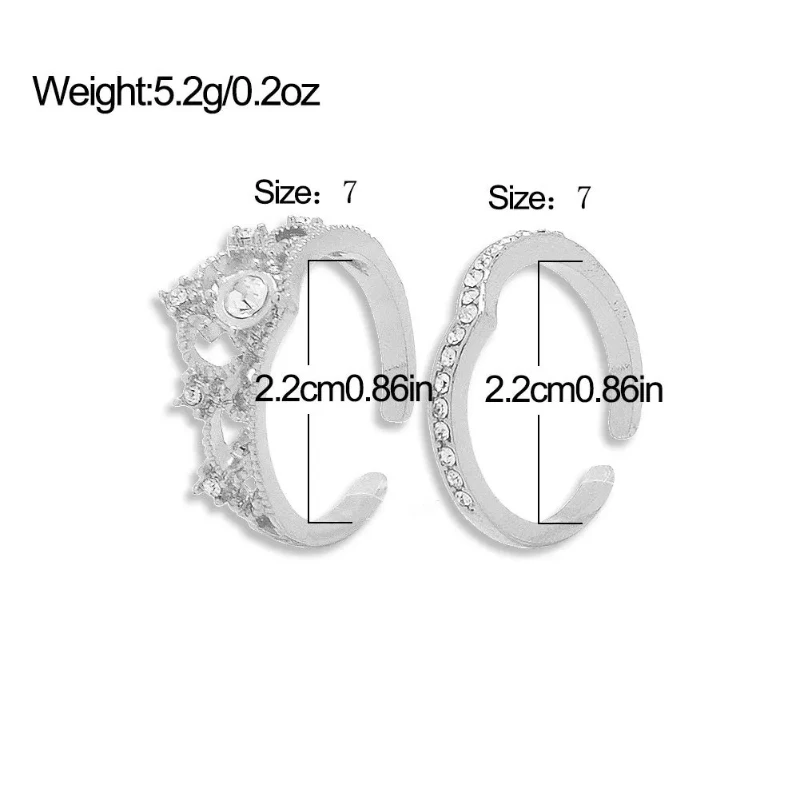2PCS Crystal Crown Adjustable Ring Irregular Geometry Vintage Rings Set for Women Girls New Fashion Jewelry image 4