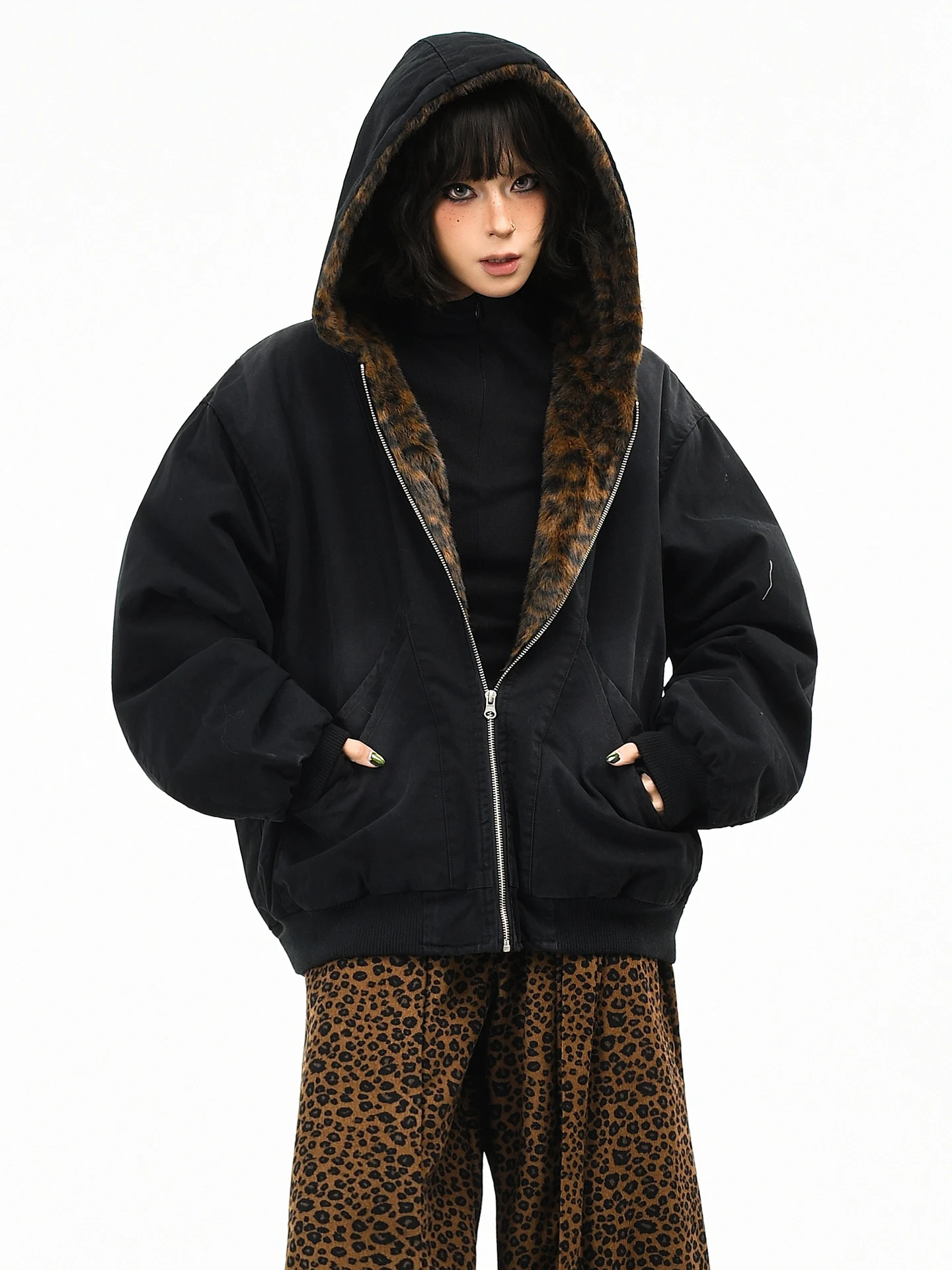 

Оригинальная американская ретро-куртка из хлопка с леопардовым принтом, свободная теплая рабочая одежда для женщин, зимняя верхняя одежда для мужчин