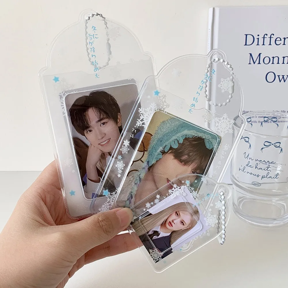 

Acrylic PVC Card Cover Photocard Holder Love Heart Pendant Snowflake Photo Photocard Frame With Keychain Hanging Decoration