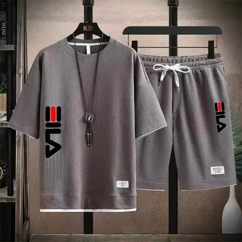 Summer New Casual Men's short-sleeved T-shirt and Shorts 2-piece outdoor men's round-neck short-sleeved sportswear set