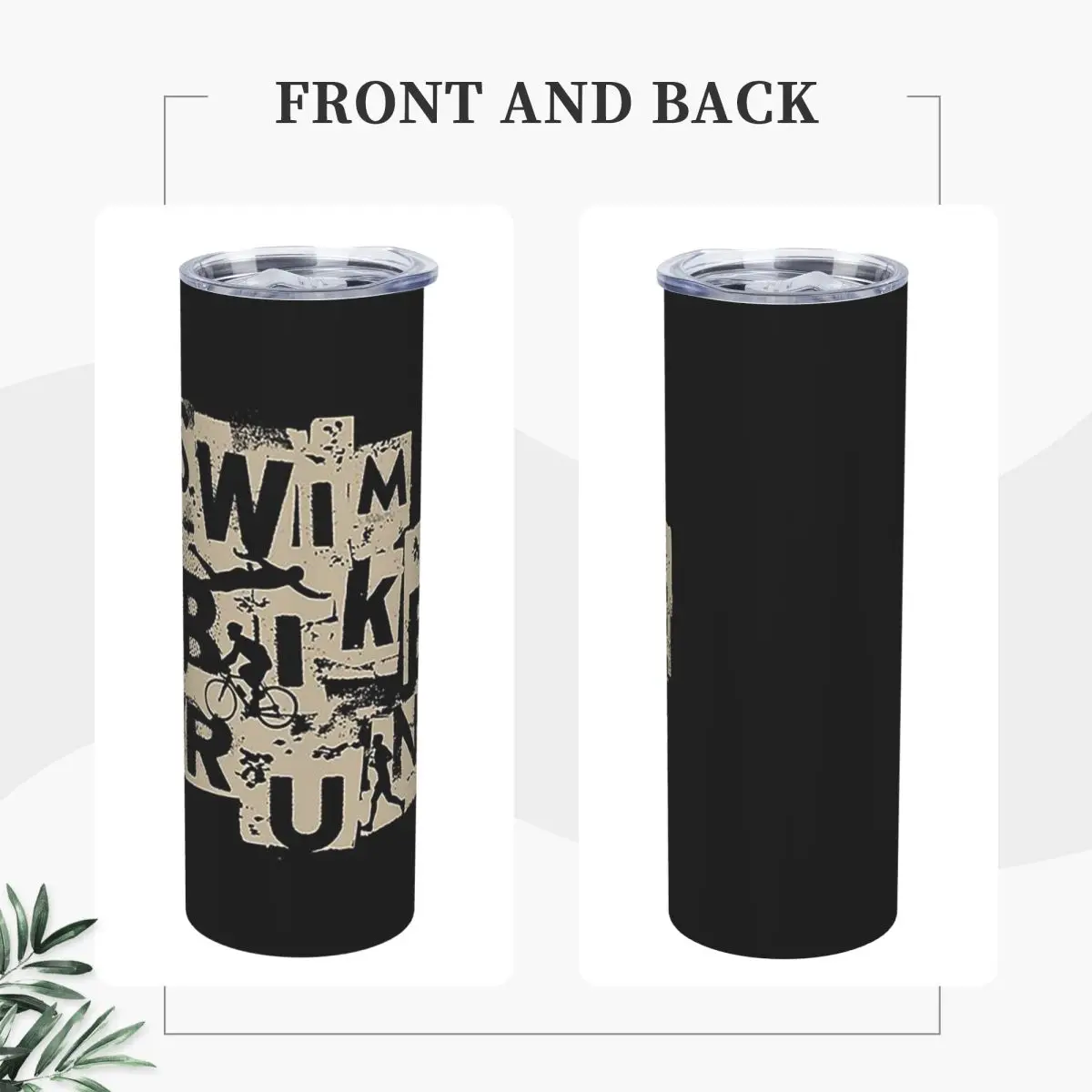 Triathlon - Swim Bike Run Triathlete Stainless Steel Tumbler Vacuum Insulated Mug Thermal Cold Cup Straws With Lid 20oz