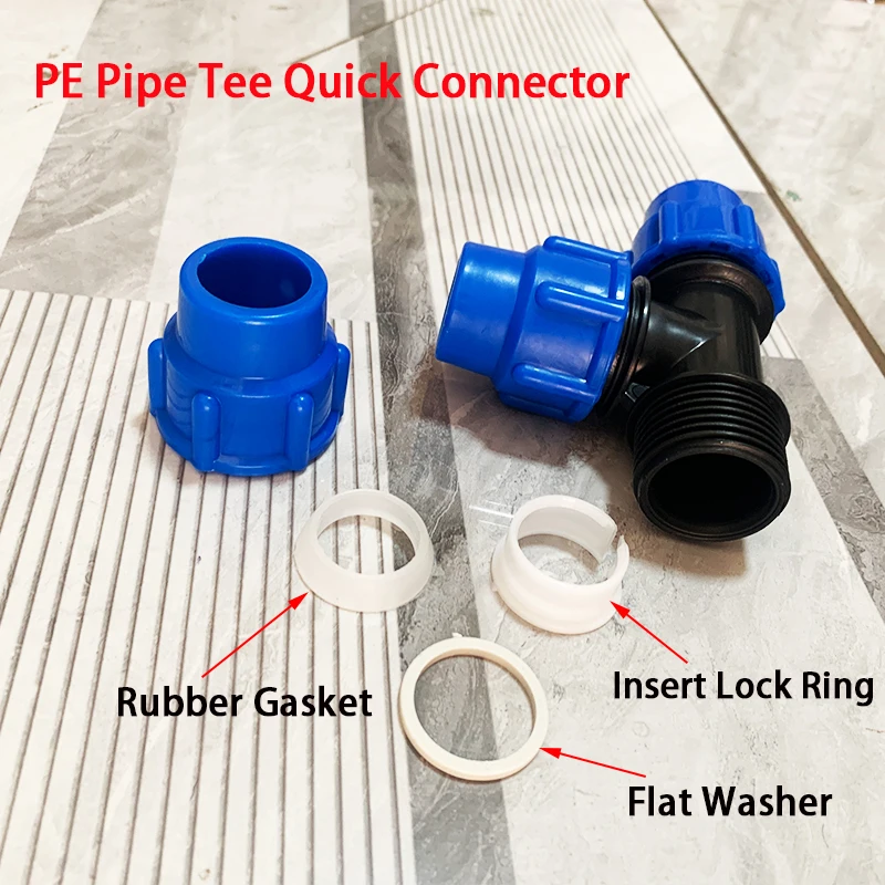 1 Pc PE Pipe Tee Quick Compression Fitting 20mm 25mm 32mm 40mm T-Shaped Water Splitter for Garden Lawn Irrigation Water Supply