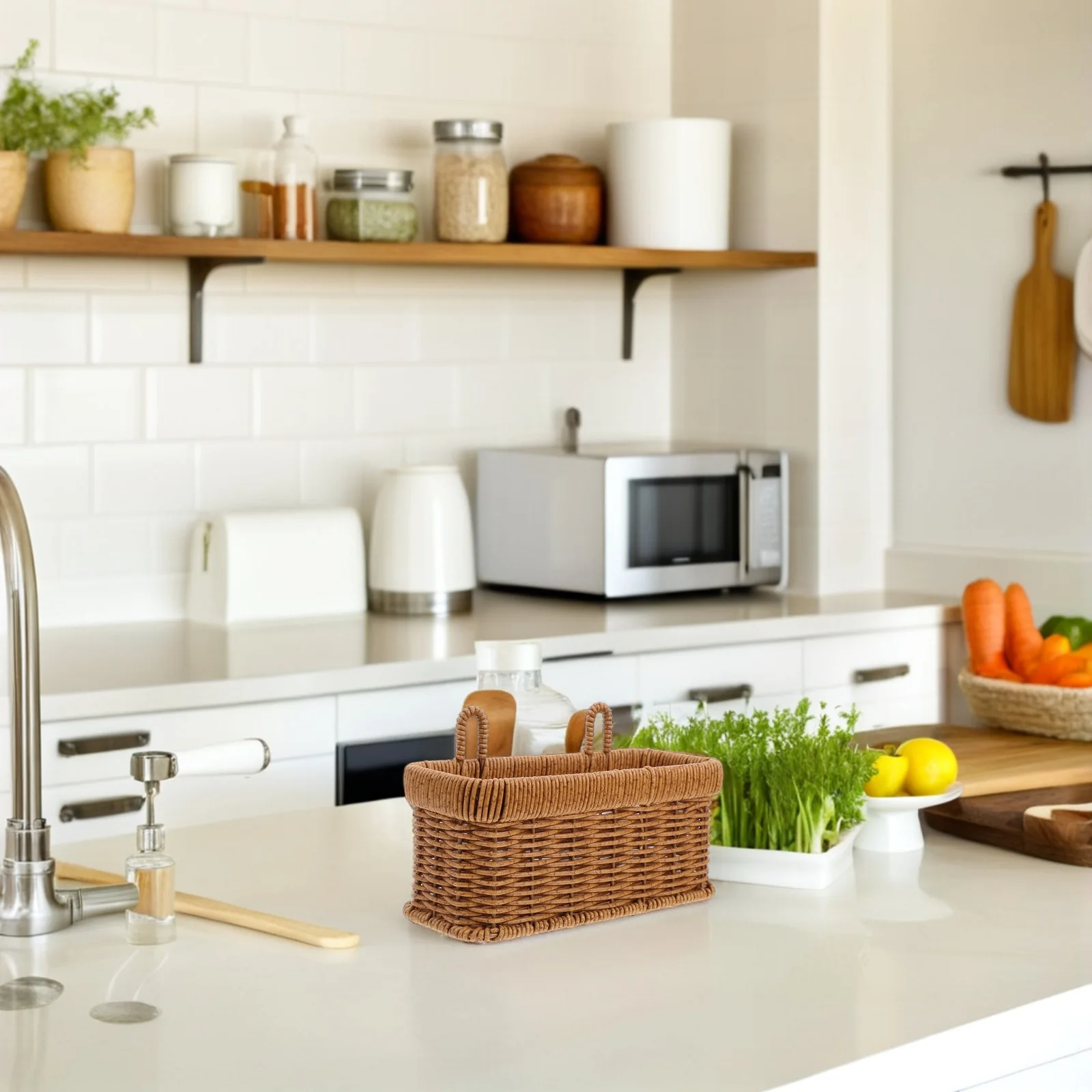 

Hanging Storage Basket Small Woven Wall Mounted Organizer For Kitchen Garlic Ginger Container Vegetable Fruit Basket