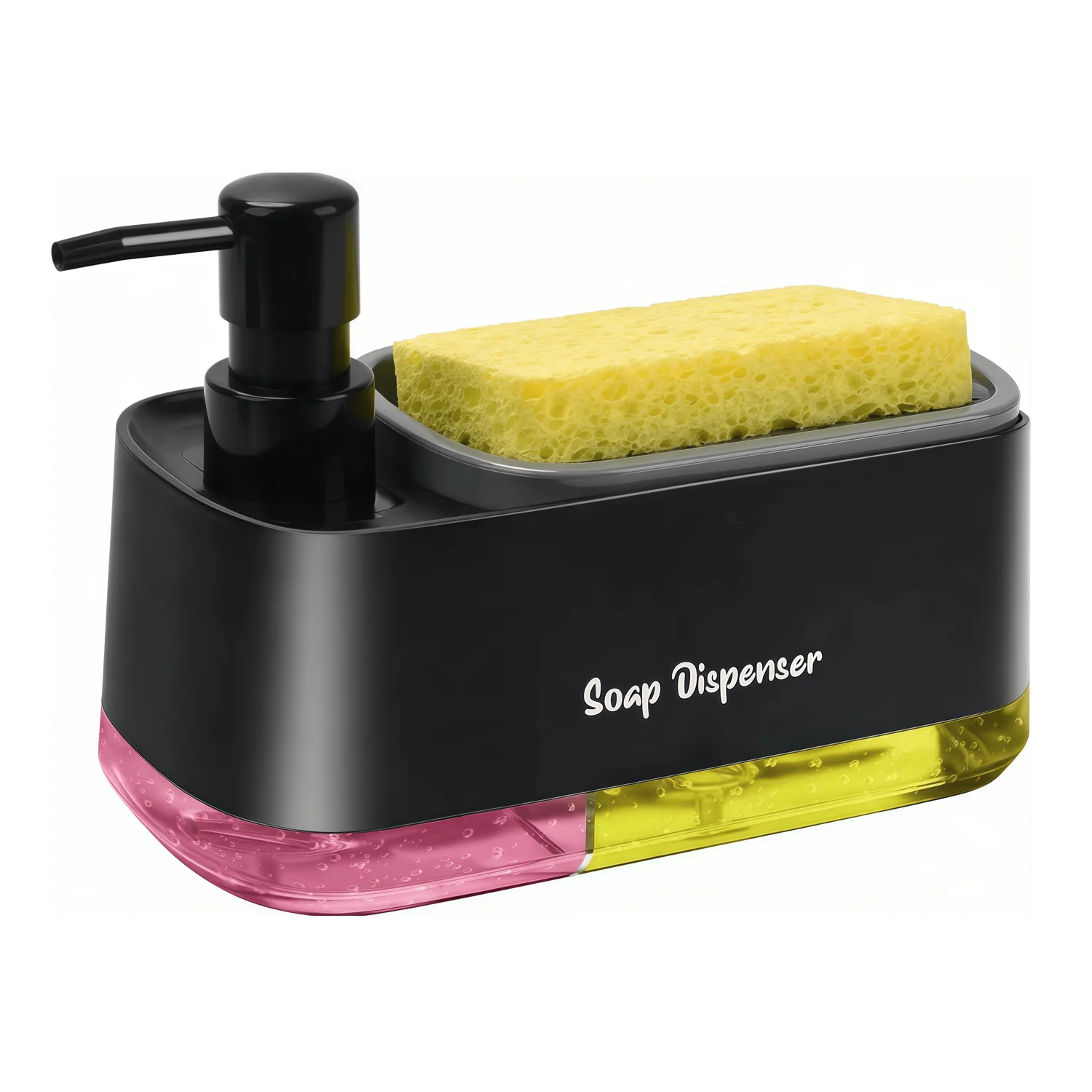 

Набор дозаторов для кухонного мыла 3-в-1 с двойной помпой, держателем для губки и органайзером для раковины, черно-белый