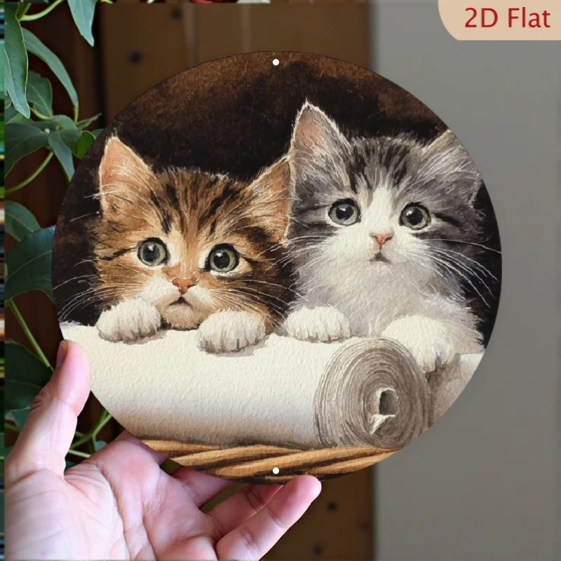 

Two Cute Kittens Round Aluminum Wall Sign - Durable Metal Sign, Pre-drilled Holes For Easy Hanging, Suitable