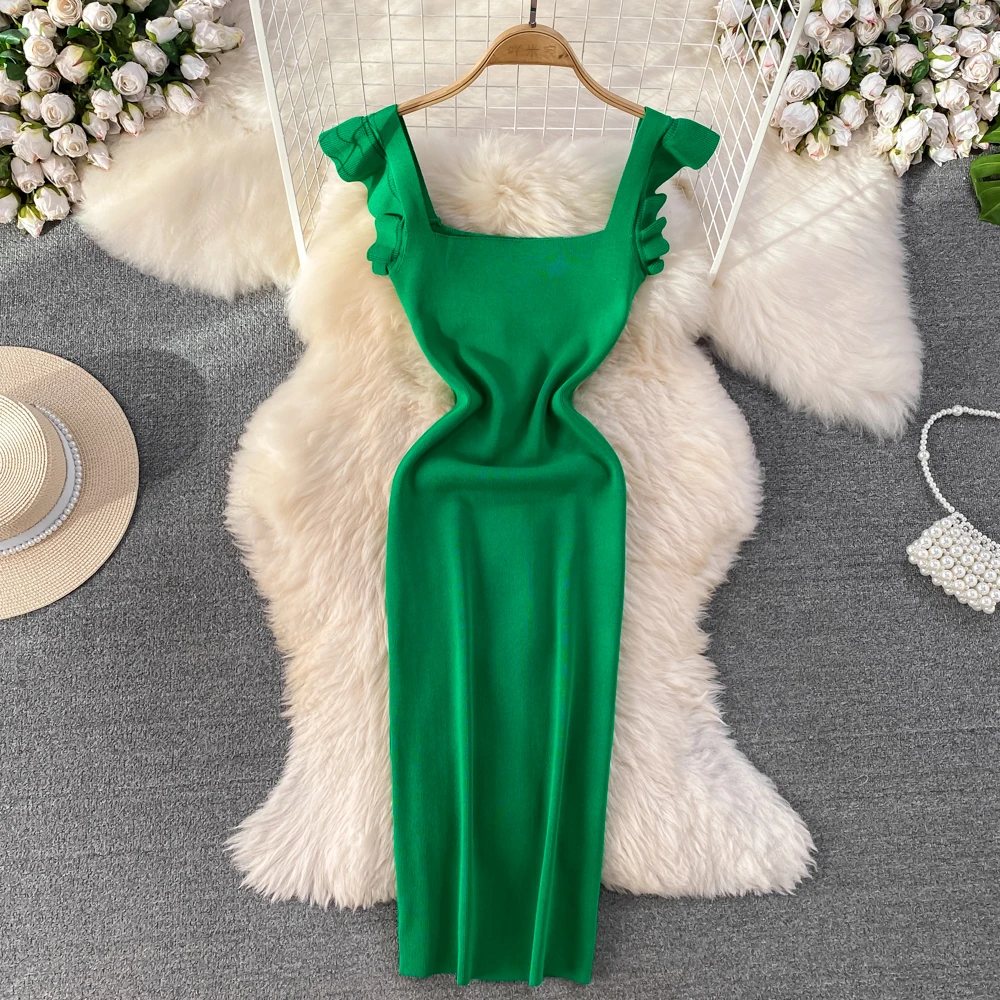 REALEFT Summer Women\'s Knitted Strapless Dresses 2024 New Knitwear Sheath Elegant Bodycon Wrap Red Sexy Dress Female