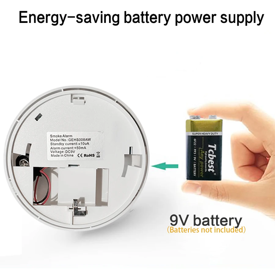 Rilevatore di fumo Fotoelettrico a batteria 85dB Allarme forte Indicatore LED Pulsante di prova Montaggio a soffitto per allarme di fumo domestico