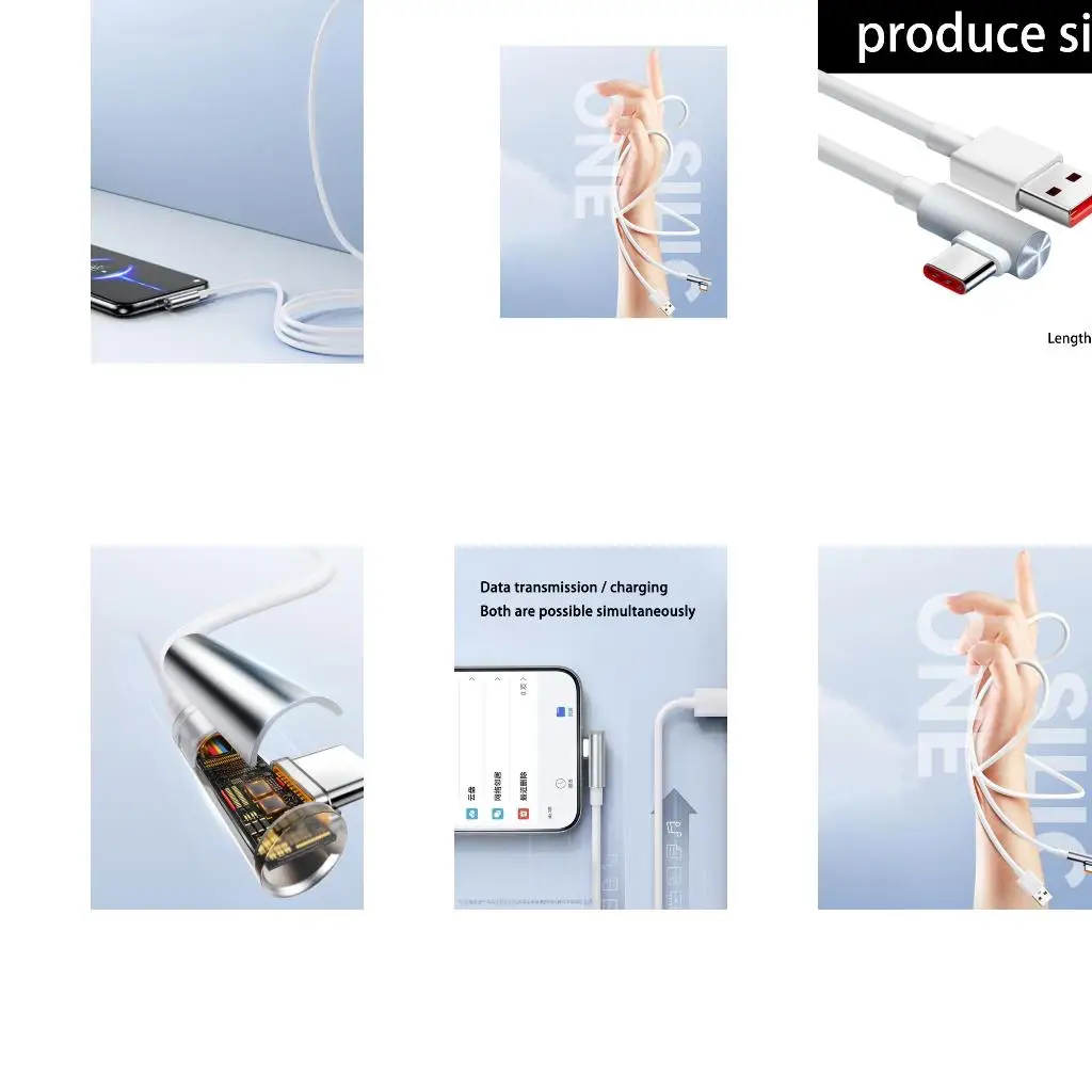  2pcs Data Transfer Charging Extension Cord Cable Wire Portable 120W 90 Degree USB Type C Fast Charging Cable for Phone