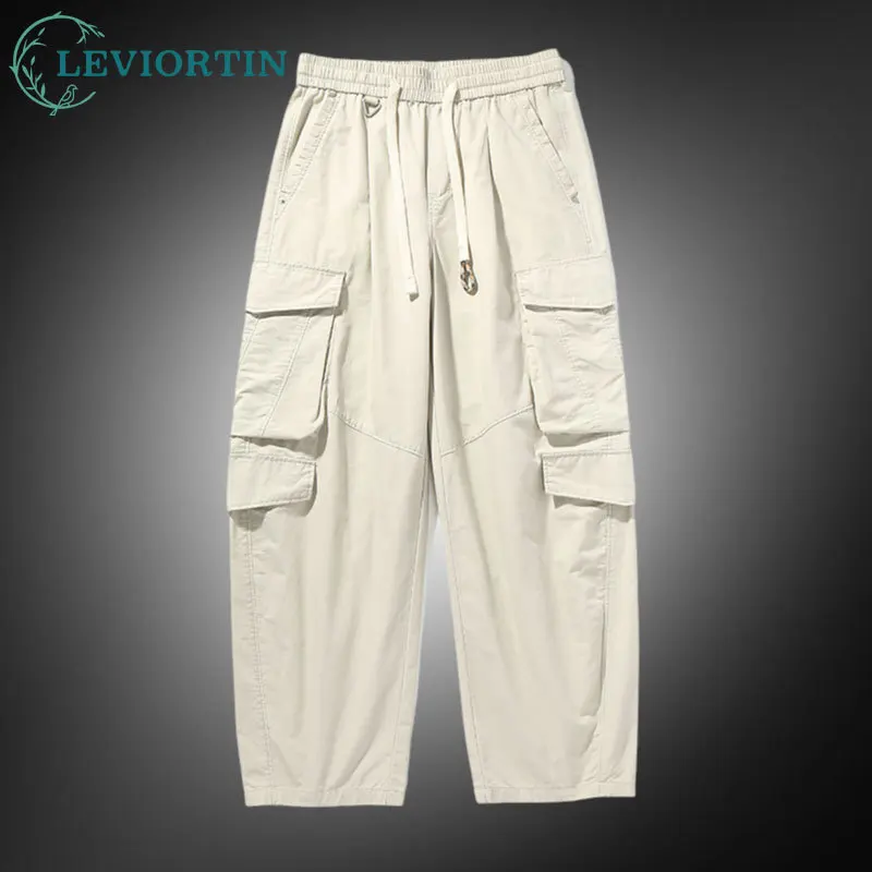 Summer Men's Functional Cargo Pants Pure Cotton Y2K Streetwear Loose Straight Wide-Leg Fit Outdoor Trousers With Multi Pocket
