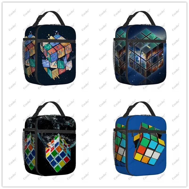 Math Rubiks Rubix Cube Portable Aluminum Foil Thickened Insulated Insulated Lunch Bag Waterproof Insulated Lunch Tote Bag