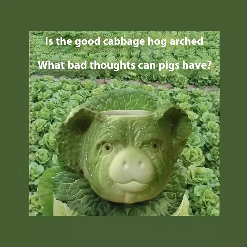 

Large Capacity Funny Creative Cabbage Pig Mug - Ugly Things Ceramics Parody Water Cup for Boys Home Goods Birthday Gift