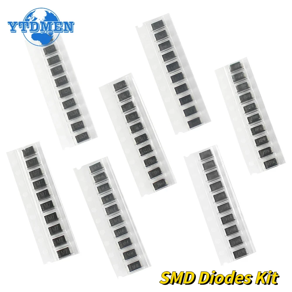 70pcs/90pcs SMD Diodes 1N4007 M7 1N4001 M1 1N4004 M4 SS14 US1M RS1M SS34 SS16 SS26 SS36 Electronic Kit Schottky Diode Set Pack