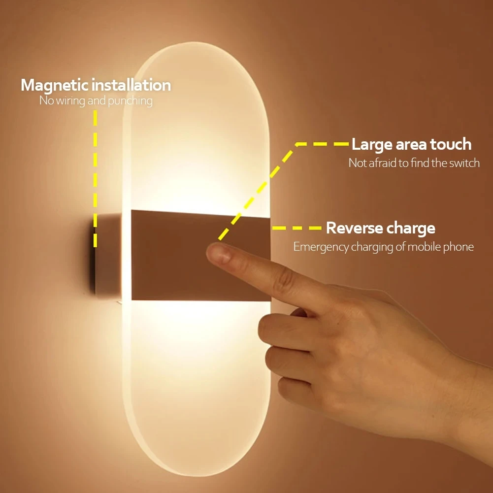 USB Sconce Rechargeable Wireless Wall Lamp Bedside Table Battery Lamp Indoor Fixture Wall Light Sconce Indoor Motion Sensor