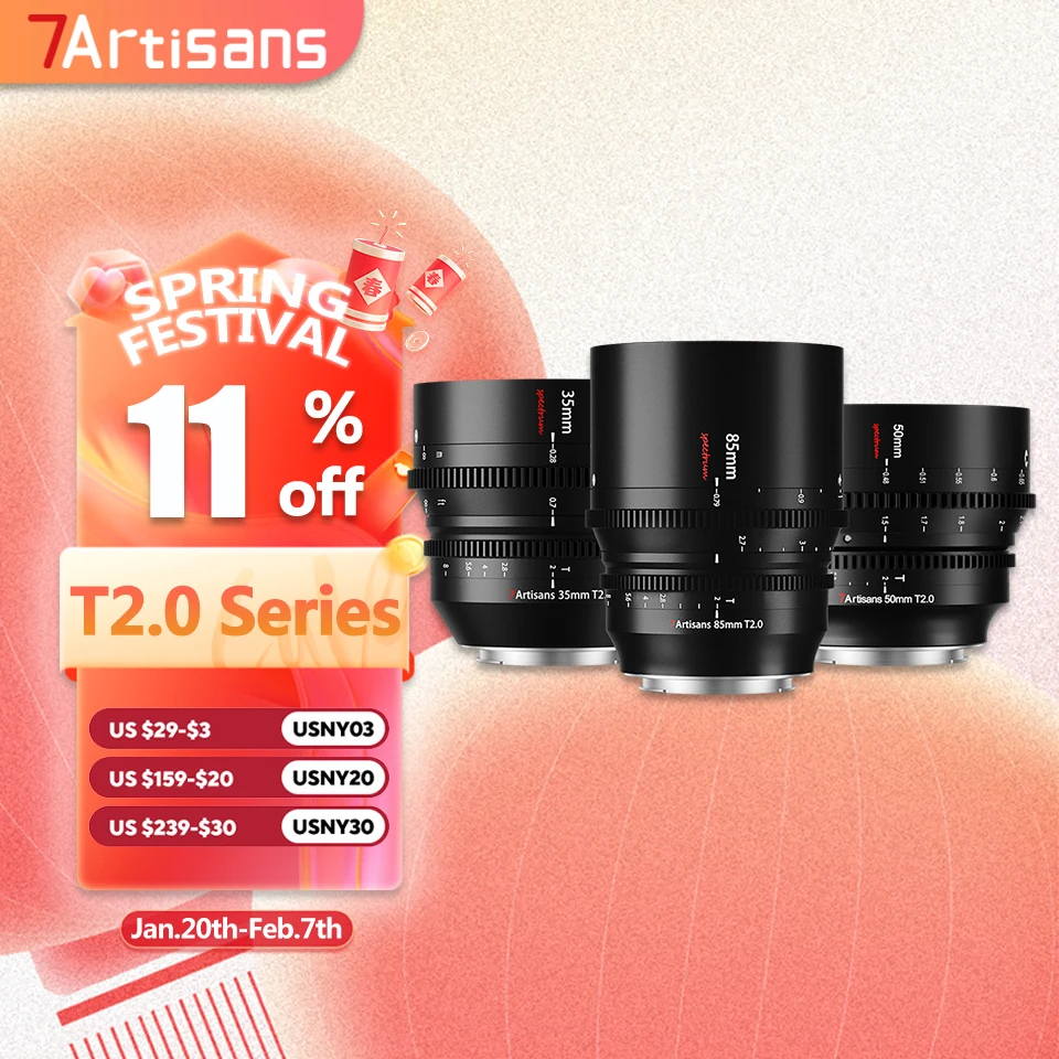 

7artisans 35mm 50mm 85mm T2.0 Full Frame Ultra-long Focus Cine Lens for Camera Studio Photography with E X Z RF M M43 L Mount