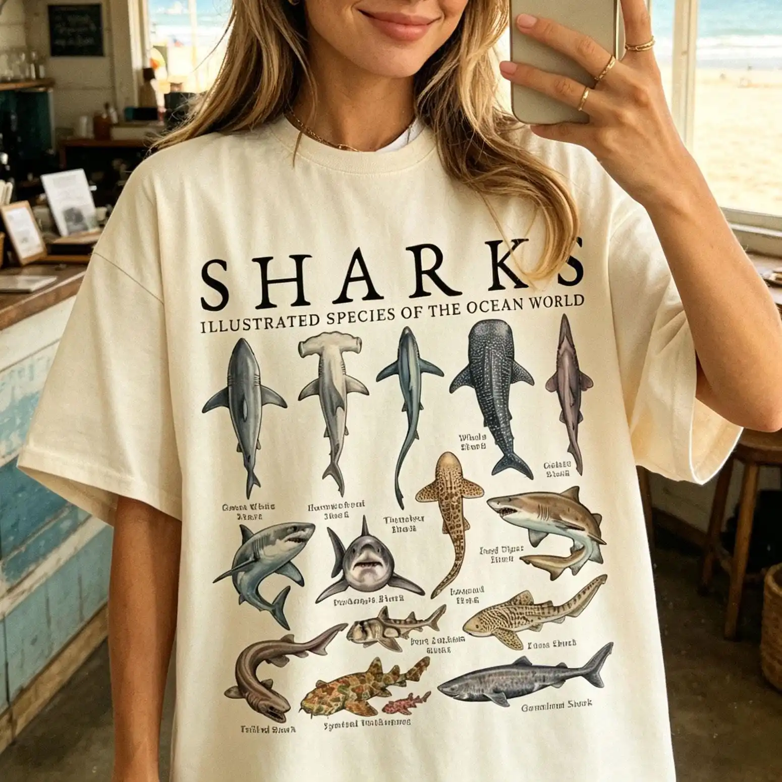 For Scuba Divers & Ocean Lovers, Illustrated Shark Guide Tee, Aquarium Day Shirt, Marine Biologist Present