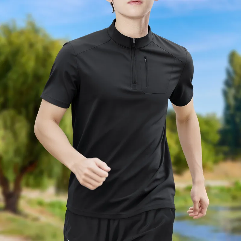 Men's Half-Zip High-Stretch Quick-Dry Short-Sleeve T-Shirt Breathable Outdoor Sports Running Training Stand Collar Casual Top view 3