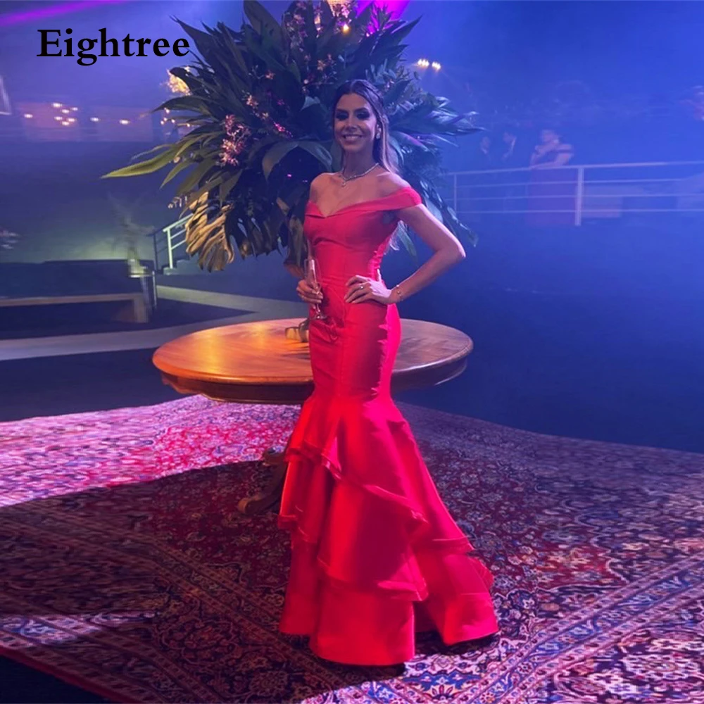 

Eightree Simple Red Mermaid Tiered Formal Gowns Sweetheart Long Party Prom Dress Sleeveless Sweetheart Evening Dresses Vestidos