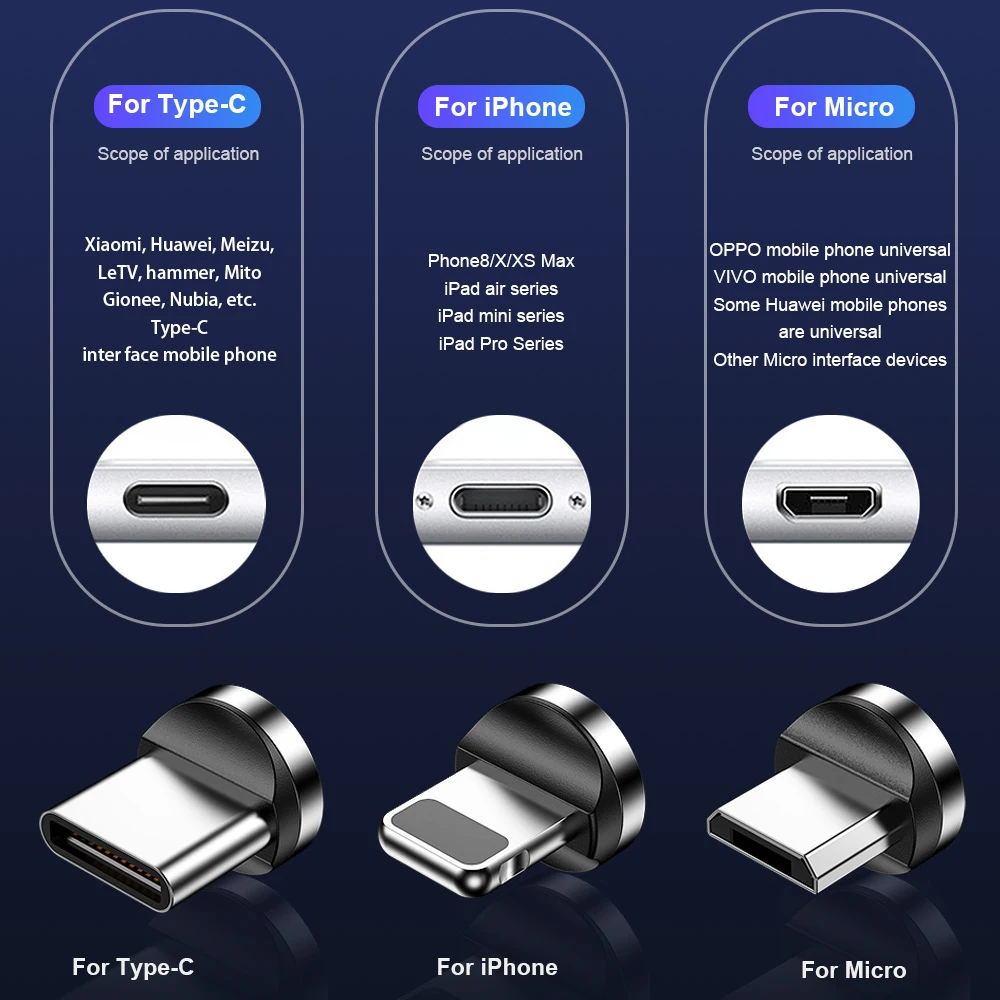 Elough 360 Luminescent Magnetic Cable 3A Fast Charging Micro USB Type C Cable For iPhone Xiaomi Samsung Phone Data Cord Wire image 2