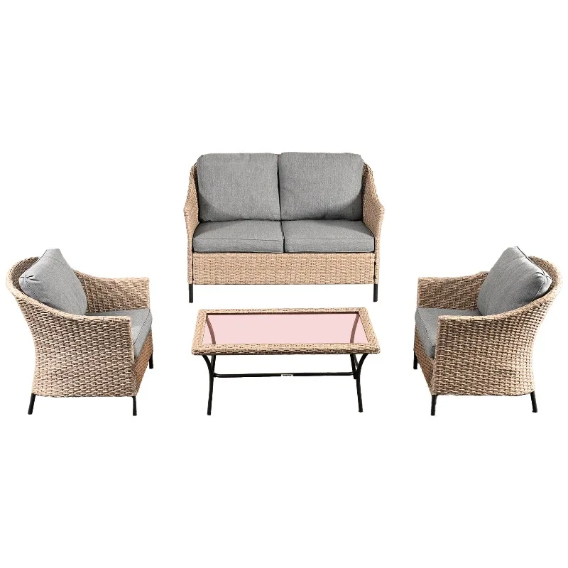 

Outdoor waterproof sunscreen sofa rattan three-person chair North American courtyard garden combination sofa terrace villa