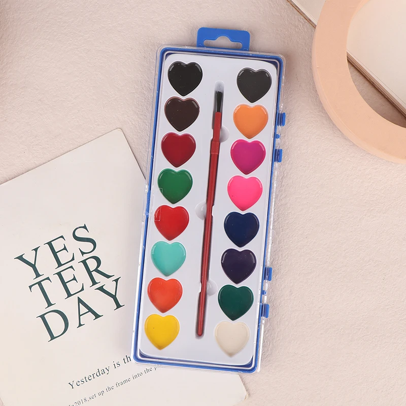 16 Color Valentine's Day Watercolor Paint Set Art Painting Palette Kit Unique Heart Design Crafts Painting Kits For Beginning