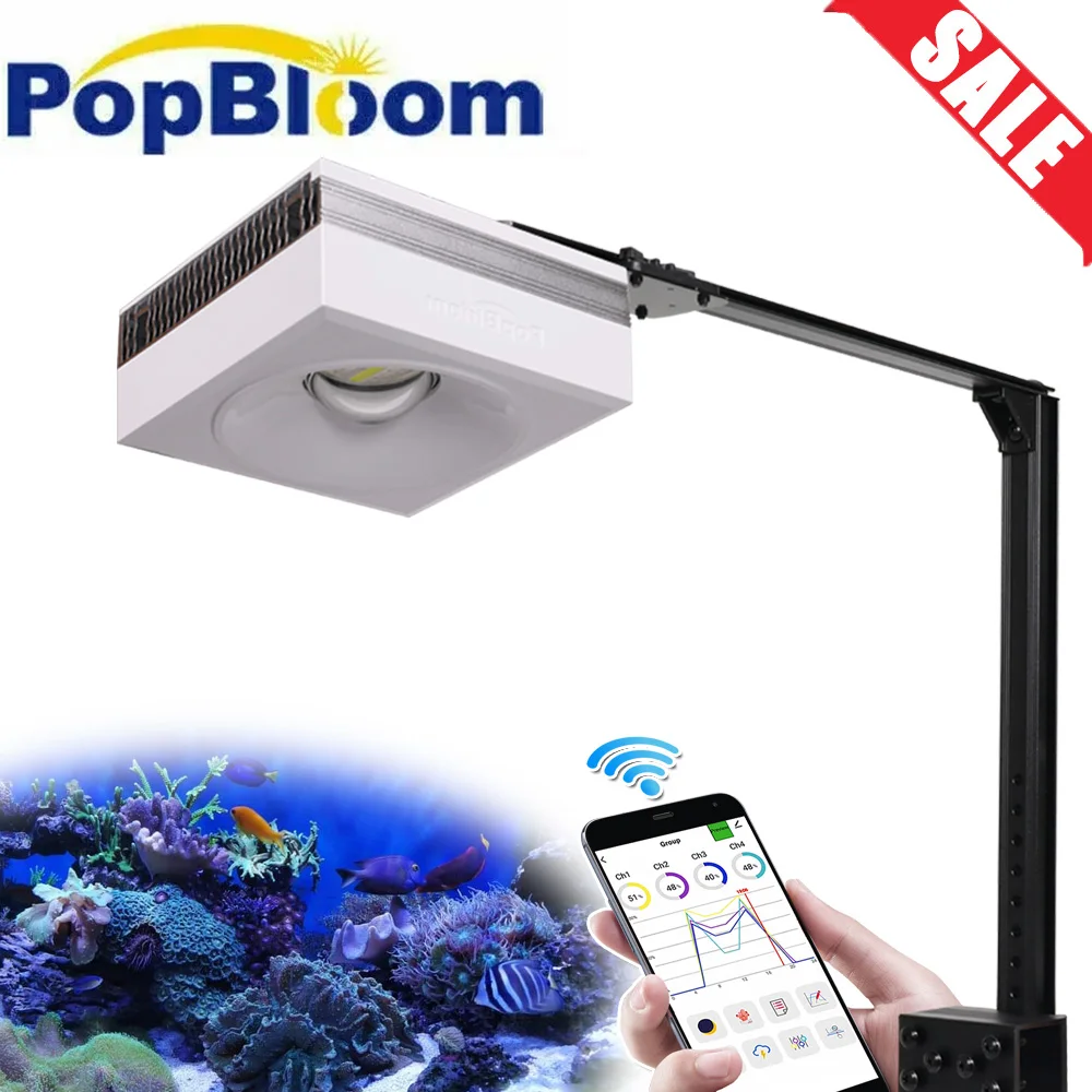 PopBloom-WiFi Program Marine Aquarium Lighting Saltwater LED Aquarium Lamp for Fish Tank Light,LPS,SPS,40-60cm,App Phone Control