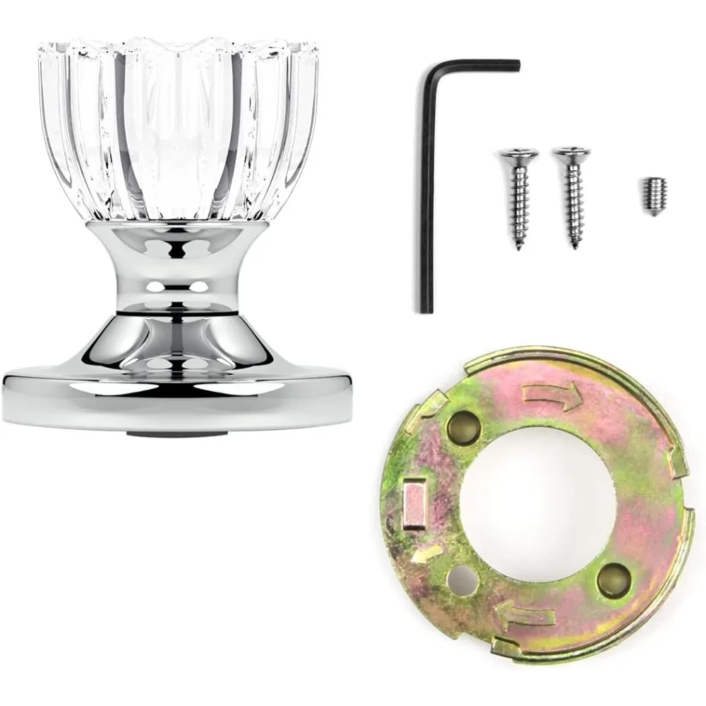 Ensemble de 9 boutons de porte en cristal cannelé vintage, finition chromée, rosace ronde, quincaillerie de style antique