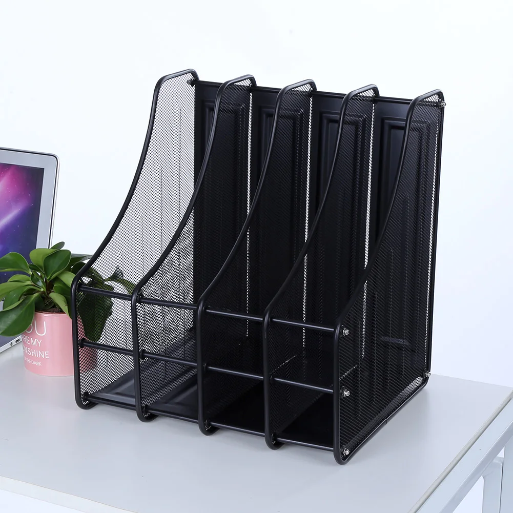 File Organizer Vertical File Holder 4 Slots Metal Magazine Book File Stand Organizer Sorter Vertical Holder  Home School