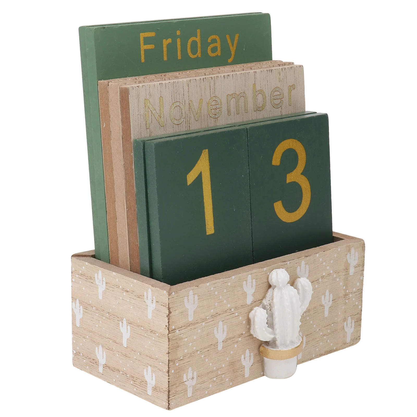 1 conjunto de calendário de mesa de madeira cacto, ornamento de mesa simples e elegante, material de escritório, artesanato de madeira, decoração de mesa chique