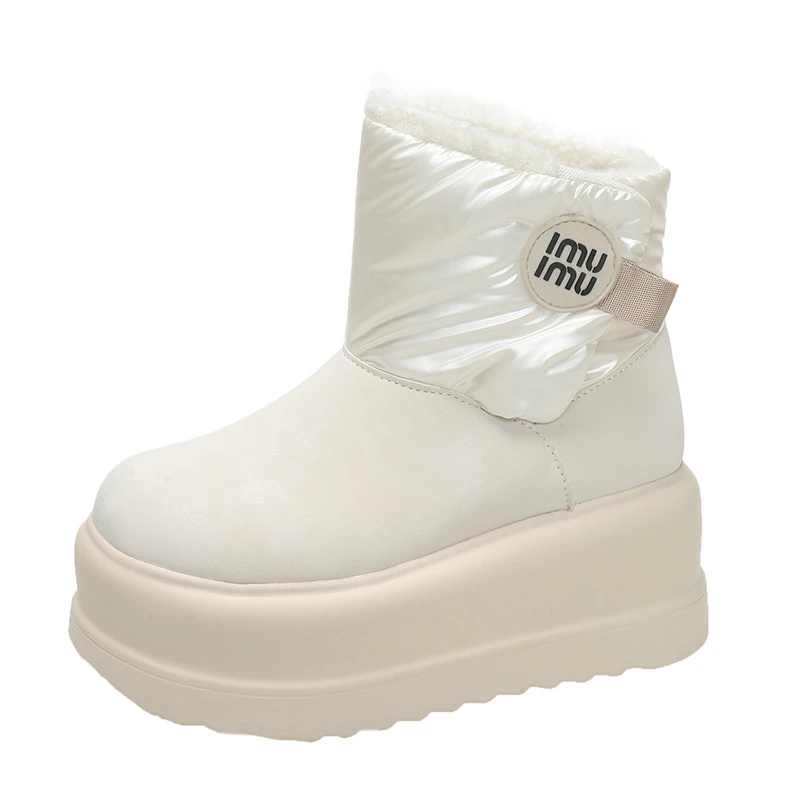 

Winter Women's Fur Snow Boots Keep Warm Chunky Short Boots Outdoor Plush Mid-calf Shoes 7.5CM Platform Anti-skid Leather Sneaker