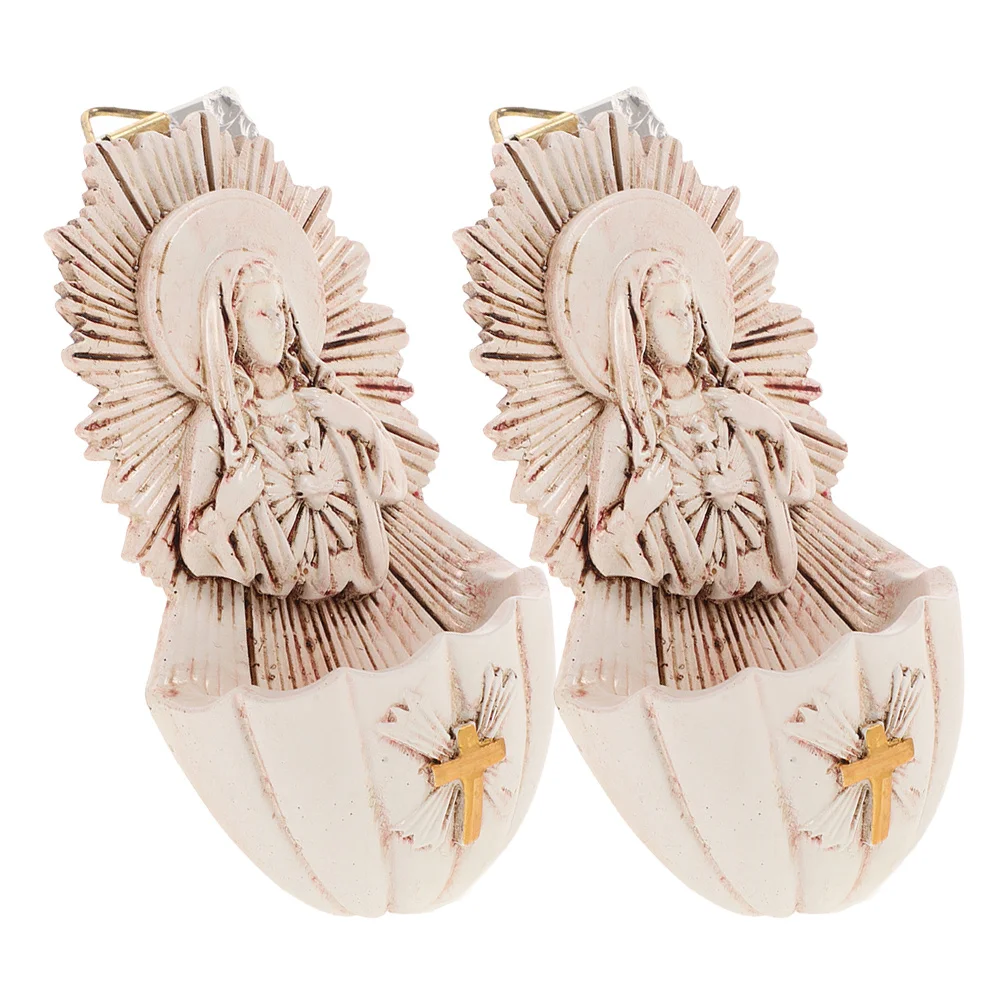 

2Pcs Holy Water Font Resin Catholic Wall Hanging Decor Sacred Home Religious Font Decoration Wall Hanging Decor