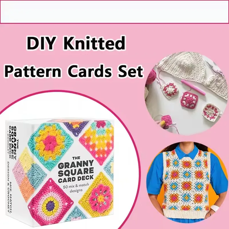 50pcs DIY Knitted Pattern Cards Granny Square Card Decks Mix & Match Designs Beginner Knitting Book Learn