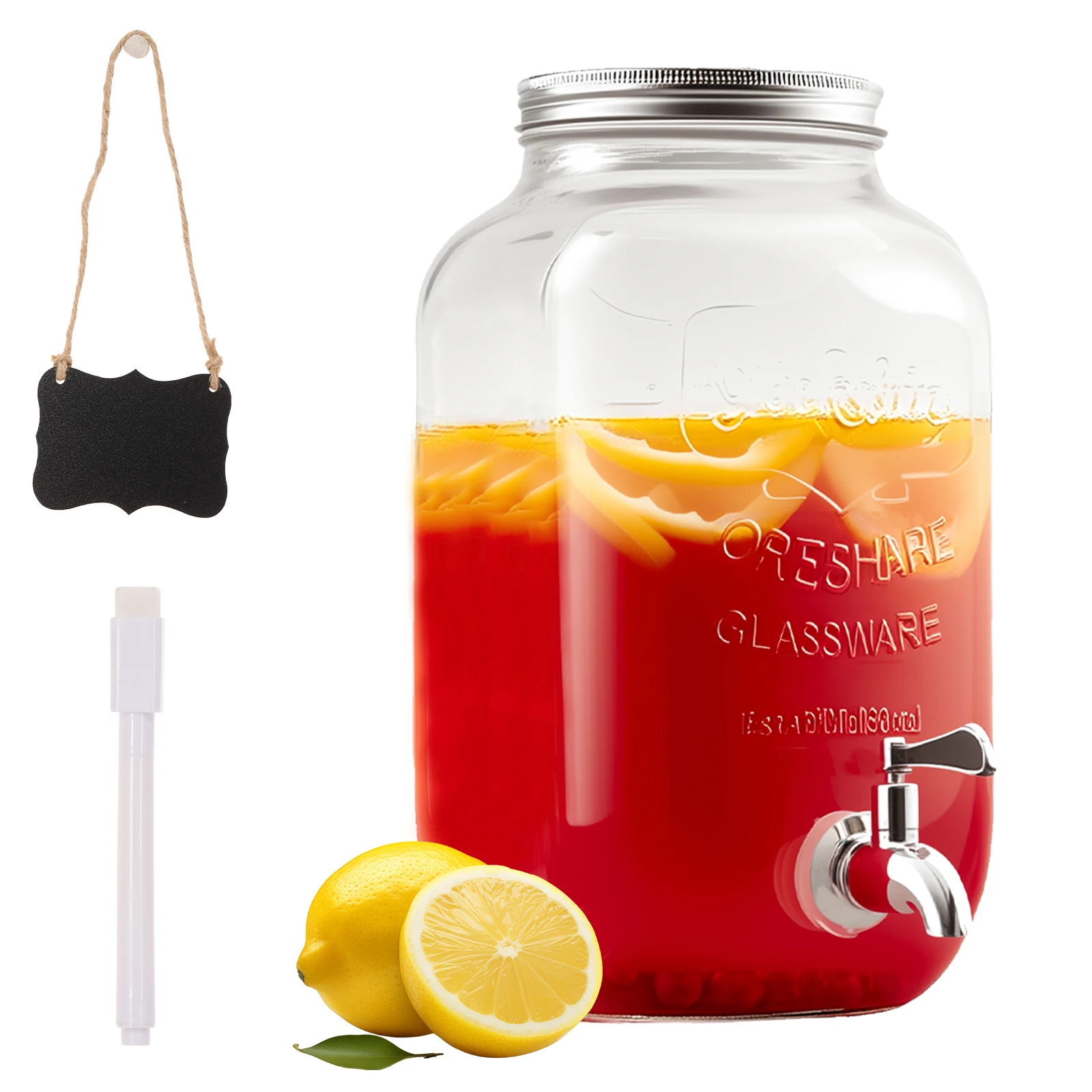 

Стеклянный диспенсер для напитков на 4 л с патрубком из нержавеющей стали и заварником для фруктов, прозрачный диспенсер для сока для барбекю, пикника, вечеринки у бассейна